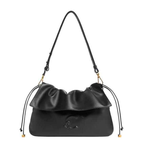 coccinelle_borsa_lidia_small_pelle_liscia_coulisse_falchini_siena_nero_frontale