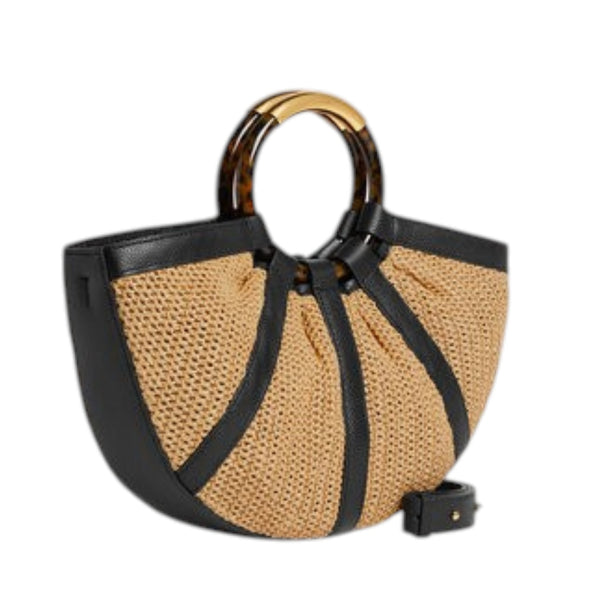 coccinelle_shell_straw_borsa_a_mano_paglia_pelle_conchiglia_summer_bag_2026_falchini_siena_natural_noir_laterale