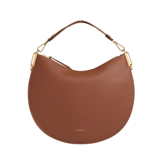 coccinelle_sunup_large_borsa_shopper_maxi_bag_pelle_grana_viaggio_2026_falchini_siena_cognac_nero_frontale