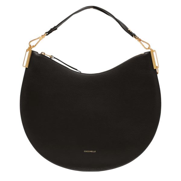 coccinelle_sunup_large_borsa_shopper_maxi_bag_pelle_grana_viaggio_2026_falchini_siena_nero_cognac_frontale