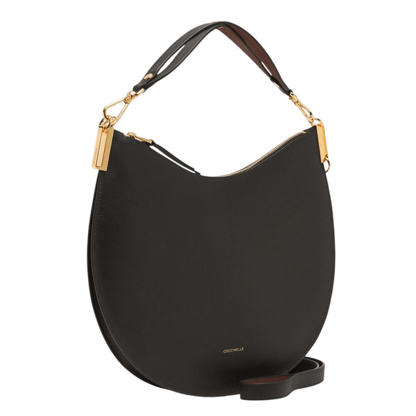 coccinelle_sunup_large_borsa_shopper_maxi_bag_pelle_grana_viaggio_2026_falchini_siena_nero_cognac_laterale