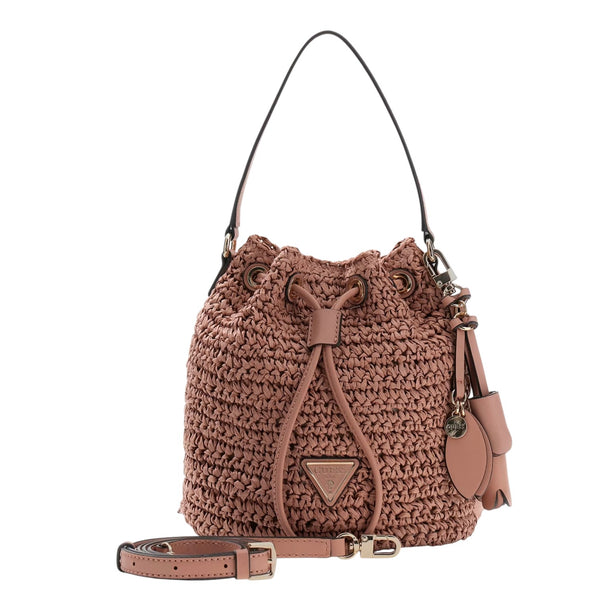 guess_ofelia_secchiello_paglia_straw_bucket_bag_summer_resort_glam_chic_vacation_style_2026_falchini_siena_coral_pink_frontale
