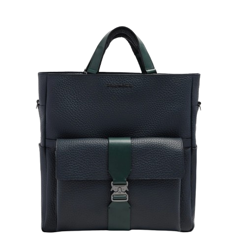piquadro_zaino_tote_bag_materia_156_pelle_falchini_siena_blu_verde_frontale