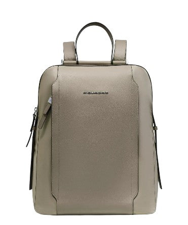 piquadro_circle_lyra_zaino_tessuto_e_pelle_porta_pc_14_lady_business_luxury_backpack_elegant_office_style_2026_falchini_siena_beige_frontale