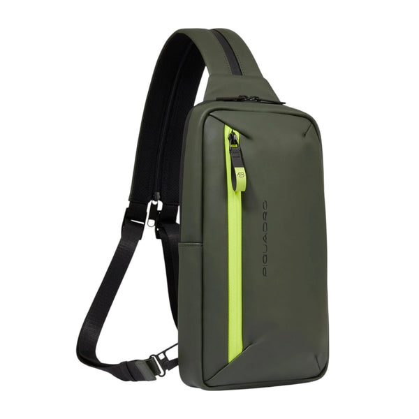 piquadro_corner20_monospalla_sling_bag_pelle_tech_urban_style_2026_falchini_siena_verde_continuativo_laterale