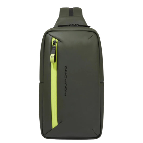 piquadro_corner20_monospalla_sling_bag_pelle_tech_urban_style_2026_falchini_siena_verde_frontale