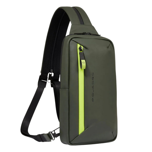 piquadro_corner20_monospalla_sling_bag_pelle_tech_urban_style_2026_falchini_siena_verde_laterale
