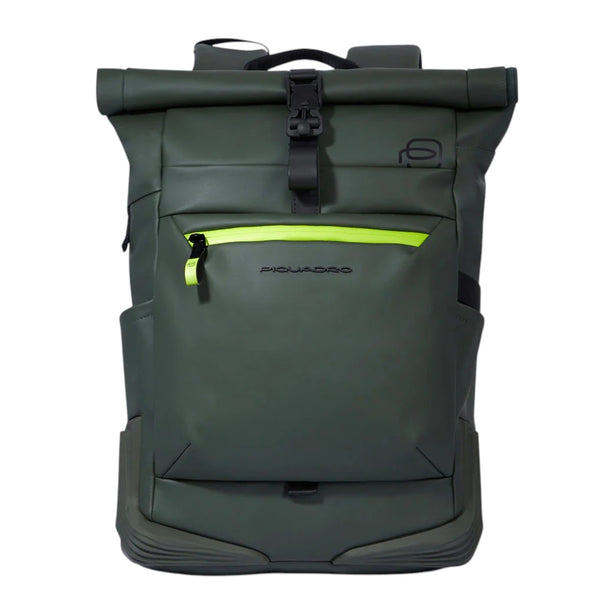 piquadro_corner_zaino_roll_top_15.6_urban_commuter_tech_backpack_minimalist_luxury_2026_falchini_siena_verde_frontale